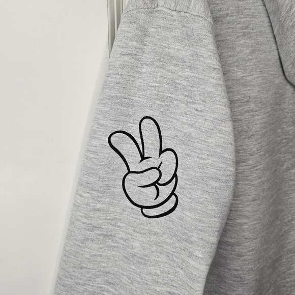 Mickey Mouse Womens Grey Sketch Hooded Sweatshirt Drawstring Embroidered Patches - Picture 8 of 15